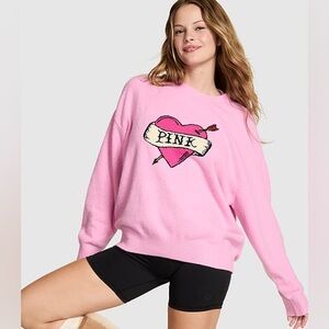 PINK Victoria's Secret Pink Heart Crew Neck Sweater